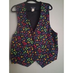 Albert Elovitz Mens XL Music Note Vest Rainbow Tuxedo Waistcoat Made in USA